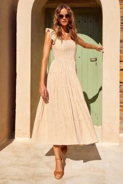 S21A Gabrielle Dress In Sesame Gingham