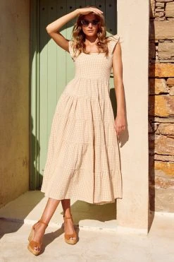 S21A Gabrielle Dress In Sesame Gingham