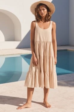 S21A Sale Winifred Midi Dress In Sesame Gingham