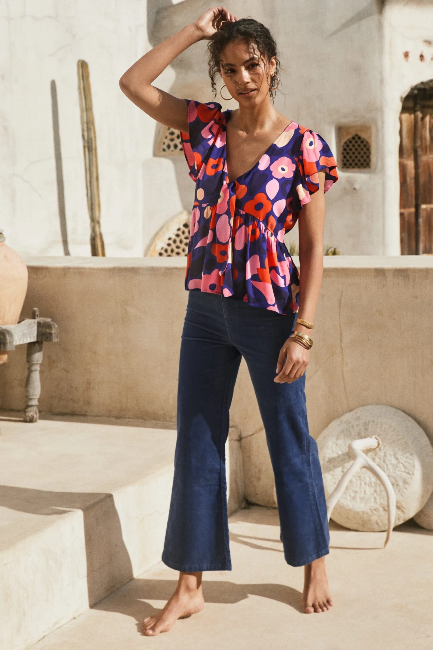 W22A Denim Drew Cropped Flares In Teal Corduroy