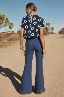 W22A Denim Drew Flares In Teal Corduroy