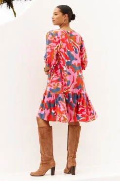 W22A Rosa Frill Sleeve Dress In Sugar Maple