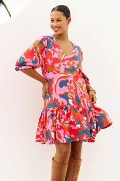 W22A Rosa Frill Sleeve Dress In Sugar Maple