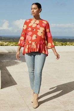 W22D Winter Celeste Top In Fire Bloom