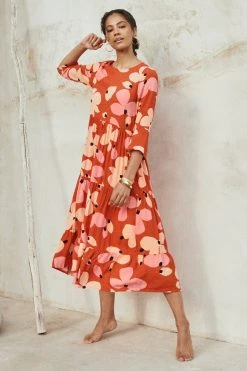 W22D New Winter Olivia Midi Dress In Fire Bloom
