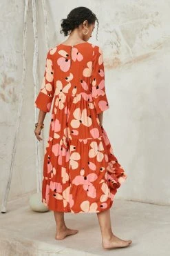 W22D New Winter Olivia Midi Dress In Fire Bloom